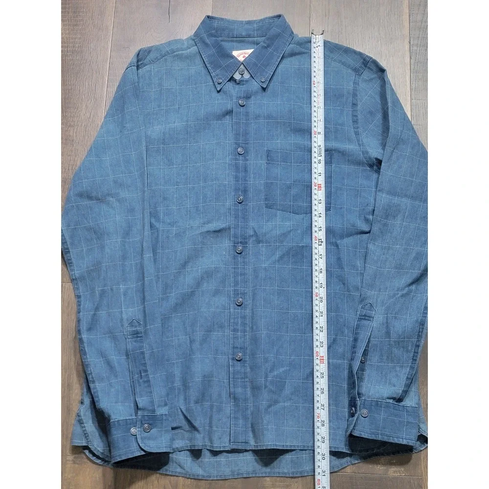 Brooks Brothers Red Fleece Mens L Blue Windowpane Check Cotton Button Down Shirt